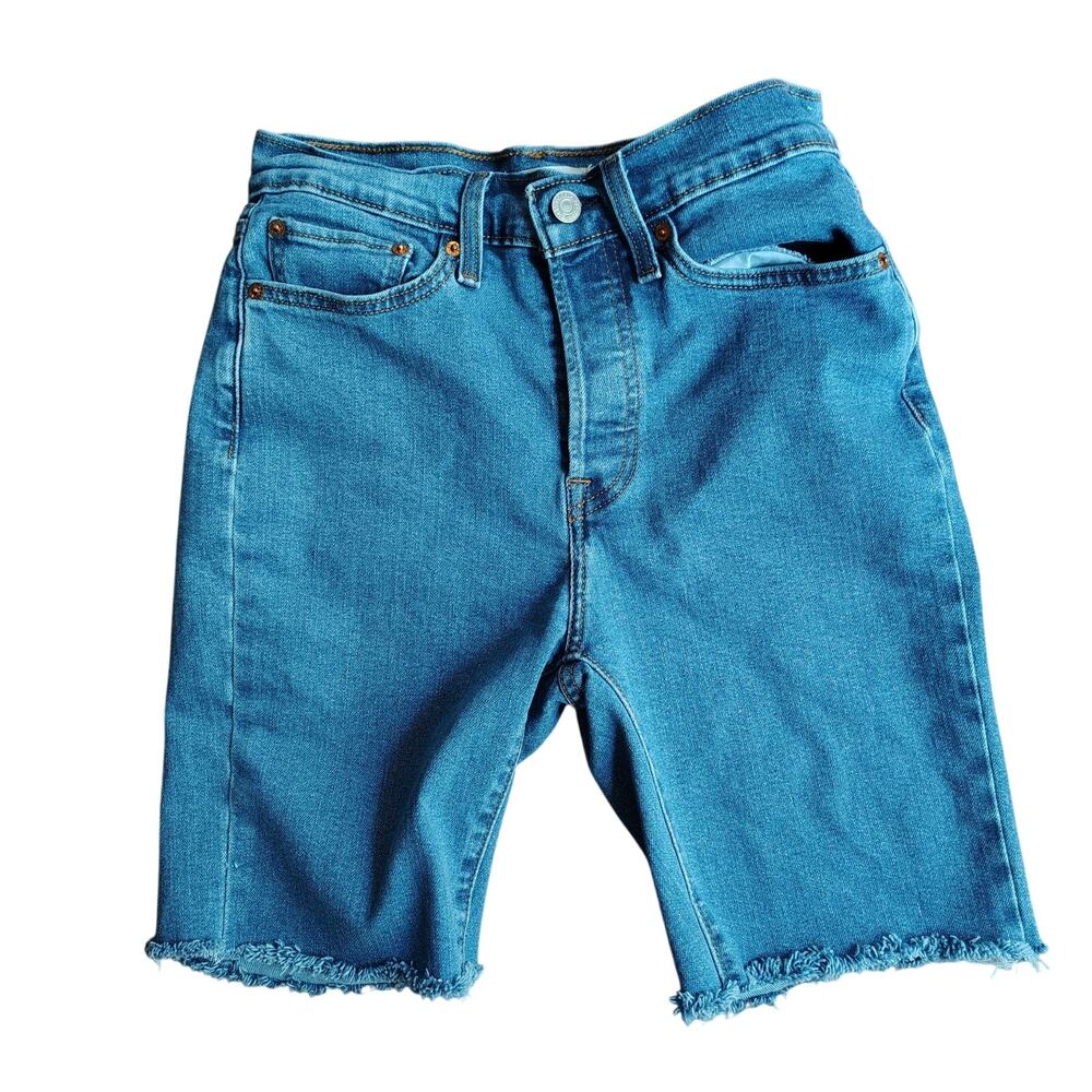 Levi’s Wedgie Cutoff Denim Shorts – Size 27 – High Rise – Dark Wash – Raw Hem